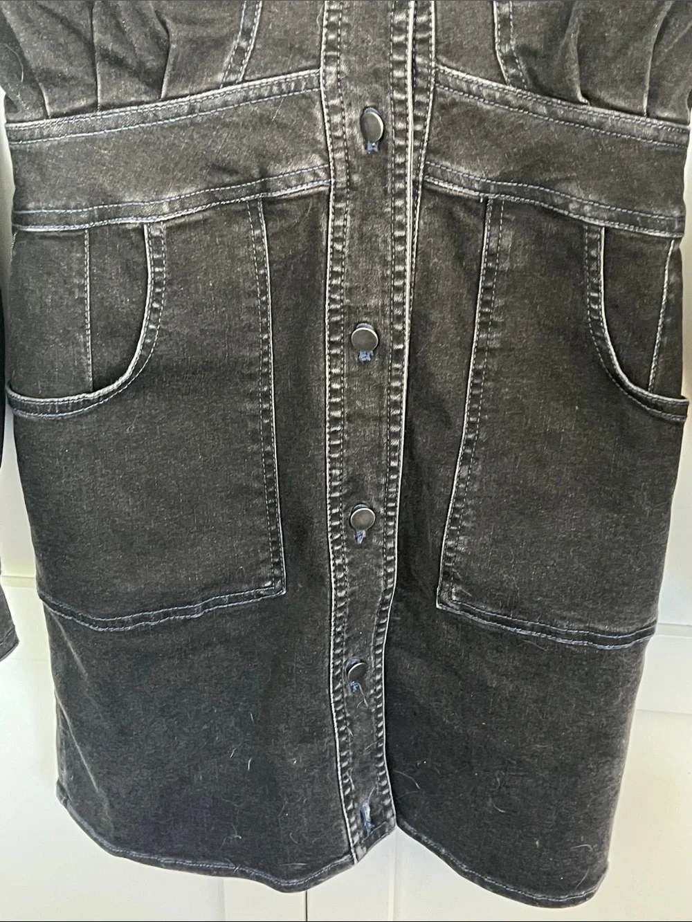 Free People Bo Denim Mini Dress Washed Black XS Excellent Condition - Picture 5 of 6